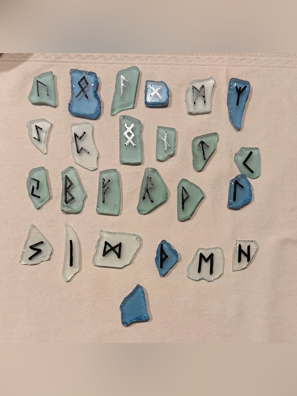 Handmade Sea Glass Rune Set - Blue, Mint & White